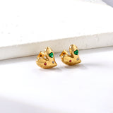 Heart with White + Rose + Green Diamonds Stud Earrings