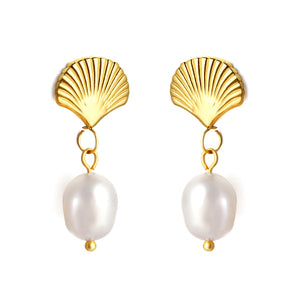 Fan + White Pearl Earrings