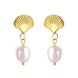 Fan + White Pearl Earrings