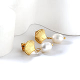 Fan + White Pearl Earrings