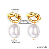 Rope Knot + White Pearl Stud Earrings