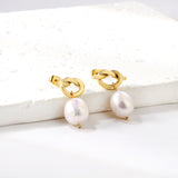 Rope Knot + White Pearl Stud Earrings