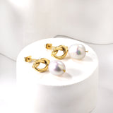 Rope Knot + White Pearl Stud Earrings