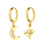 1.6x13.5mm Circle with Stars and Moon with Diamonds Earrings