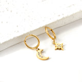 1.6x13.5mm Circle with Stars and Moon with Diamonds Earrings