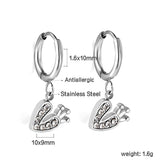 Boucles d'oreilles à tige en diamant blanc avec cercle de 1,6 x 10 mm et couronne de cœur