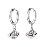 Boucles d'oreilles à tige en diamant blanc avec planète et orbite, cercle de 1,6 x 10 mm