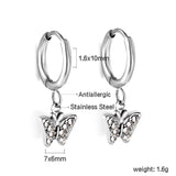 Boucles d'oreilles papillon en diamant blanc cercle 1,6x10 mm