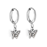 Boucles d'oreilles papillon en diamant blanc cercle 1,6x10 mm