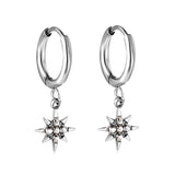 Boucles d'oreilles à tige en diamant blanc, cercle de 1,6x10mm, étoile porte-bonheur