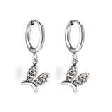 Boucles d'oreilles à tige en diamant blanc, cercle de 1,6x10mm avec coiffe de lapin