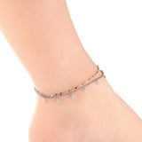 7 pcs foot chain + chain with double anklet 21+5cm gold color steel color