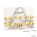 Six pairs mixed mounted snap cut dolphin / owl stud earrings with diamonds gold color