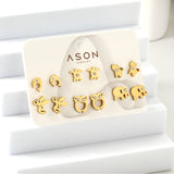 Six pairs mixed mounted snap cut dolphin / owl stud earrings with diamonds gold color