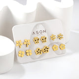 Six Pairs Mixed Card Cut Butterfly / Flower Stud Earrings Goldtone