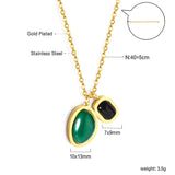 Rectangular Black Diamond + Oval Green Diamond Pendant Necklace 40+5cm