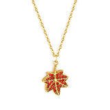 Collier Pendentif Feuille d'Érable Diamant Rouge 40+5cm