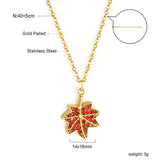 Red Diamond Maple Leaf Pendant Necklace 40+5cm