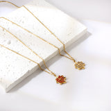 Red Diamond Maple Leaf Pendant Necklace 40+5cm