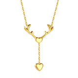 Antler Heart + Heart Pendant Necklace 41+5cm Gold Color