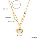 Heart Shaped White Shell Pendant Necklace 42+6cm Gold Color