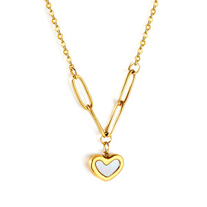 Heart Shaped White Shell Pendant Necklace 42+6cm Gold Color