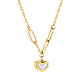 Heart Shaped White Shell Pendant Necklace 42+6cm Gold Color