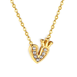 Heart with Crown Pendant with Diamond Necklace 43+5cm