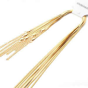 ASON 10pcs/Bulk Long Necklace Collar 2MM*45CM+5CM Matching Chain Gold & Steel Color Stainless Steel Necklace Wholesale