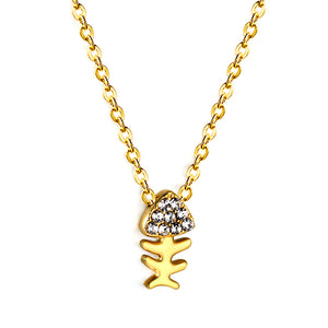 Fishbone Pendant with Diamond Necklace 43+5cm