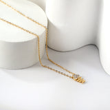 Fishbone Pendant with Diamond Necklace 43+5cm