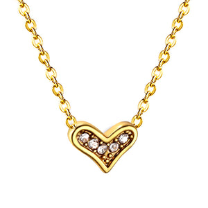 Crooked Heart Pendant with Diamond Necklace 43+5cm