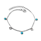 3 Round White Half Pearls & Blue Turquoise + 2 Cylindrical White Diamonds Accessories Bracelet 17+3cm