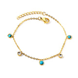 3 Round White Half Pearls & Blue Turquoise + 2 Cylindrical White Diamonds Accessories Bracelet 17+3cm