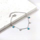 3 Round White Half Pearls & Blue Turquoise + 2 Cylindrical White Diamonds Accessories Bracelet 17+3cm