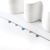 3 Round White Half Pearls & Blue Turquoise + 2 Cylindrical White Diamonds Accessories Bracelet 17+3cm