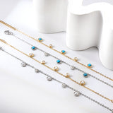 3 Round White Half Pearls & Blue Turquoise + 2 Cylindrical White Diamonds Accessories Bracelet 17+3cm