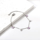 3 Butterfly Purple & Blue Drip Oil + 2 Cylindrical White Diamonds Accessories Bracelet 17+3cm