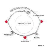 3 Hearts & Purple Oil Drops + 2 Cylindrical White Diamonds Accessories Bracelet 17+3cm