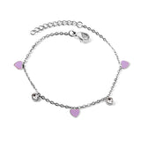 3 Hearts & Purple Oil Drops + 2 Cylindrical White Diamonds Accessories Bracelet 17+3cm