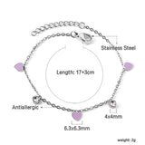 3 Hearts & Purple Oil Drops + 2 Cylindrical White Diamonds Accessories Bracelet 17+3cm