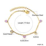 3 Hearts & Purple Oil Drops + 2 Cylindrical White Diamonds Accessories Bracelet 17+3cm