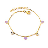 3 Hearts & Purple Oil Drops + 2 Cylindrical White Diamonds Accessories Bracelet 17+3cm