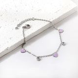 3 Hearts & Purple Oil Drops + 2 Cylindrical White Diamonds Accessories Bracelet 17+3cm