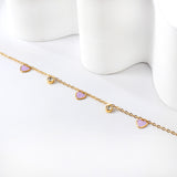 3 Hearts & Purple Oil Drops + 2 Cylindrical White Diamonds Accessories Bracelet 17+3cm