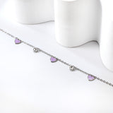 3 Hearts & Purple Oil Drops + 2 Cylindrical White Diamonds Accessories Bracelet 17+3cm