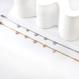 3 Hearts & Purple Oil Drops + 2 Cylindrical White Diamonds Accessories Bracelet 17+3cm