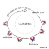 6 Mixed Color Butterfly Accessory Anklets 20+5cm Gold Steel