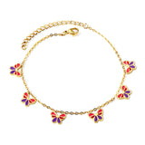 6 Mixed Color Butterfly Accessory Anklets 20+5cm Gold Steel