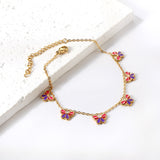 6 Mixed Color Butterfly Accessory Anklets 20+5cm Gold Steel